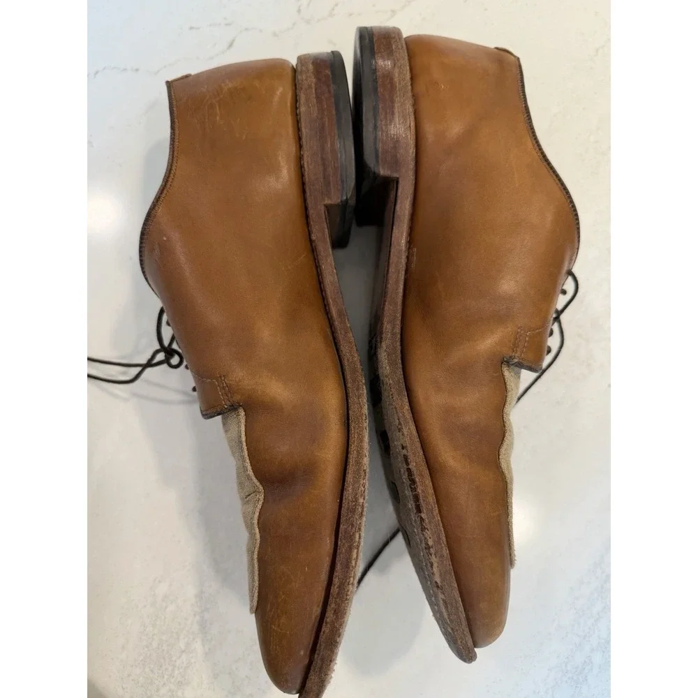 Allen Edmonds Ramsey Mens Brown Leather & Linen Oxford Dress Shoes Sz 11 D